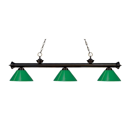 Z-Lite Riviera 3 Light Billiard Light, Bronze & Green 200-3BRZ-PGR